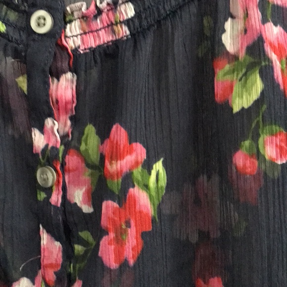 Hollister Sheer Blouse / Top, Blue with Red Florals, Size L. - Picture 5 of 8